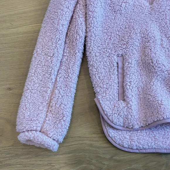 Abercrombie & Fitch Women’s Quarter Zip Sherpa Fuzzy Jacket Mauve Pink Cozy Warm - Picture 4 of 5